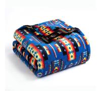 Sacred Thread Aztec Blanket Fleece, Reversible Native American Blanket, Western Throw, Native American Western (Blue Flannel), Full (60”x80”)