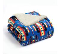 Sacred Thread Aztec Blanket Fleece, Reversible Native American Blanket, Western Throw, Native American Western (Blue Sherpa), King (87”x95”)