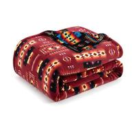 Sacred Thread Aztec Blanket Fleece, Reversible Native American Blanket, Western Throw, Native American Western (Burgundy Flannel), Full (60”x80”)