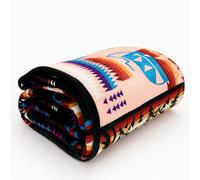 Sacred Thread Aztec Blanket Fleece, Reversible Native American Blanket, Western Throw, Native American Western (Peach Flannel), King (87”x95”)