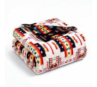 Sacred Thread Aztec Blanket Fleece, Reversible Native American Blanket, Western Throw, Native American Western (White Flannel), Full (60”x80”)