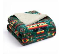 Sacred Thread Aztec Blanket Fleece, Reversible Native American Blanket, Western Throw, Native American Western (Lake Sherpa), Queen (79”x95”)