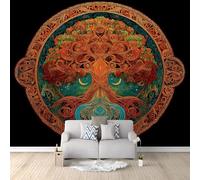 Sacred Tree Totem Spiral Ancient Secret Realm Wall Mural Wallpaper 250 x 175 cm, Black Printed Wall Covering Backdrop, Large Wall Art Decor for Home Office, Bedroom & Living Room