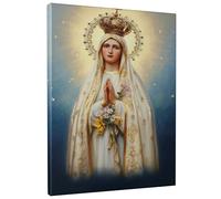 Sacred Virgin Mary Canvas Wall Art, Divine Gold White Religious Decor, Spiritual Artwork for Home Aesthetic Living Room, Bedroom, Office, Wrapped Canvas 8x12 Inch