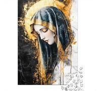 Sacred Virgin Portrait 1000Pc Puzzle for Adults & Kids: Saintly Woman with Golden Halo Fun Present & Activity for Home Age 12 Years Up 70x50cm/1000pcs