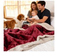Sacred Weapon Waterproof Blanket - Fluffy Sherpa Fleece Throw for Bed, Sofa or Couch - Splash Waterproof Mattress Protector - Absorbent, Washable, Spill-Proof - 200x200cm Dark Red