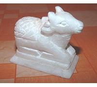 Sacred White Marble Stone Crafted Nandi Idol (Bull) Statue for Home Decor, Car, Work, Pooja Places - 2 Inches Height