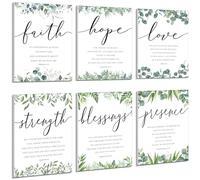 Sacubee 6 Pack Christian Wall Decor Faith Hope Love Bible Verse Scripture Wall Art Panels 12" x 16" Sage Green Leave Self Adhesive Religious Prayer Panels for Living Room Bedroom Home Decorations