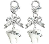 sacxi 2 Pieces Teeth Keychain with Bow and Rhinestone-Creative Dental Assistant and Nurse Gifts, Bag Charm, Car Key Accessories