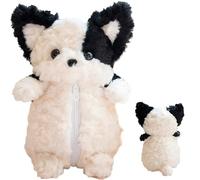 sacxi Corgi Dog Pen Case & Pencil Pouch | Plush Animal Organizer | Cartoon Zipper Stationery Box | Makeup Bag & Desk Decor (Black)