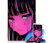 Sad Anime Girl Glitch Jigsaw Puzzle for Teenagers 1000 Pieces Boost Memory Relaxing Fun Premium Cut Stylish Gift (38x26cm)