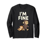 Sad Baby Monkey Meme with an Orange Toy I'm Fine Long Sleeve T-Shirt