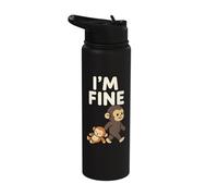 Sad Baby Monkey Meme with an Orange Toy I'm Fine Stainless Steel Insulated Water Bottle