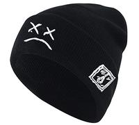 Sad Boy Crying Face Embroidered Beanie Stocking Cap Cancer Chemo Turban Headbands Winter Crochet Hat Ski Knit Hat Black for Women and Men