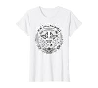 Sad Bug Summer Vintage Insect Botanical Wreath Art Design Value Graphic T-Shirt, Women, White, S