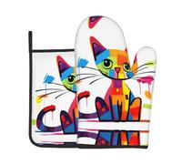 Sad Cat 2-Piece Heat-Resistant Baking Set, Oven Mitt and Trivet, Essential forKitchen Cooking and Outdoor Barbecuing