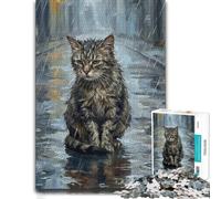 Sad Cat in The Rain Classic Wooden Jigsaw, Adults, 1000 Pieces | Adult Jigsaw Puzzle: quiet indoor hobby for adults alone or together.