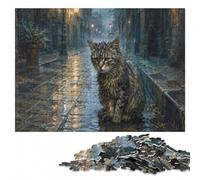 Sad Cat in The Rain Colourful Wooden Jigsaw Puzzle 500 Pieces for Adults | Screen-free family activity with hands-on indoor leisure on quiet evenings.