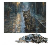 Sad Cat in The Rain Wooden Jigsaw Puzzle 1000 Pieces, Hobby Gift | Jigsaw Puzzle Gift: family puzzle activity, hands-on indoor leisure.
