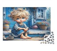 Sad Child Sitting 1000pcs Jigsaws for Adults 12+, Recycled Premium Paper, Blue-eyed Child by Doorway, Challenging Activity, Stress Relief Relaxation, Great Home Wall Art Decor Gift 52x38cm/1000pcs