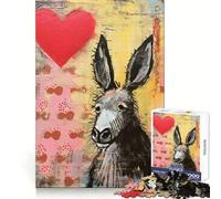 Sad Donkey with Heart Valentines Day Mixed Media 1000 Pieces Jigsaws Adults Puzzles Think Smart Toy Home Activity Smooth Cut Xmas Surprise (50x75cm)