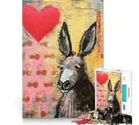 Sad Donkey with Heart Valentines Day Mixed Media 1000 Pieces Jigsaws Adults Puzzles Think Smart Toy Home Activity Smooth Cut Xmas Surprise (50x75cm)