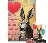 Sad Donkey with Heart Valentines Day Mixed Media Hard Jigsaw Puzzle for Adults 1000 Pieces Reason Skill Toy Family Time Tight Cut Art Collectible (38x52cm)