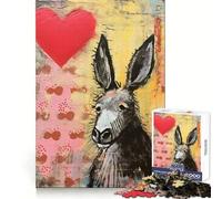 Sad Donkey with Heart Valentines Day Mixed Media Hard Jigsaw Puzzle for Adults 1000 Pieces Reason Skill Toy Family Time Tight Cut Art Collectible (38x52cm)