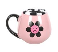 Sad Flower Mug and Socks Gift Set | 500ml Ceramic Mug with Checkerboard Socks | Quirky Alt Emo Gift | Pink & Black Aesthetic | Gift Boxed