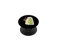 Sad Ghost Holding Cute Green Frog Coffee Drinker PopSockets Adhesive PopGrip