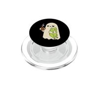 Sad Ghost Holding Cute Green Frog Coffee Drinker PopSockets PopGrip for MagSafe