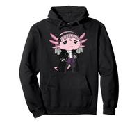 Sad Goth Axolotl With Black Rose Veil Moon Pullover Hoodie