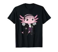 Sad Goth Axolotl with Black Rose Veil Moon T-Shirt
