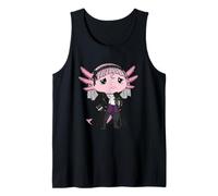 Sad Goth Axolotl with Black Rose Veil Moon Tank Top