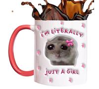 Sad Hamster Mug, 350ml Pink Ceramic Character Mug, 3.15x3.15x3.74 inches, Home Decor, Novelty, Casual, Hot & Cold Drinks