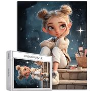 Sad Little Fairy 1000 Piece Jigsaw Puzzles for Adults Moonlight and Stars Background Art Puzzle Colorful DIY Puzzles for Home Decoration Gifts Family Puzzle Perfect for Game Nights 50×70cm