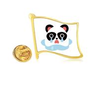 Sad Little Panda Poor Cartoon Expression Golden Metal Flag Lapel Pin Badge