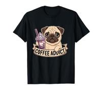 Sad Pug Boba Coffee Addict Dog Lover Cute Puppy Bubble Tea T-Shirt