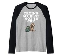 Sad Raccoon Back to School Trying My Best Not to Cry Raglan Baseball Tee