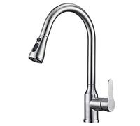 SADALAK Kitchen Tap with Pull Out Spray, Kitchen Mixer Tap 360° Swivel Kitchen Faucet Lead-Free Stainless Steel Flexible Kitchen Sink Single Handle Tap with UK Standard Fittings