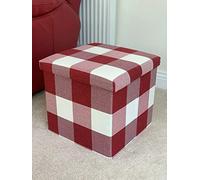 SADAN Ottoman Storage Boxes,Pouffe, Faux Leather Folding Footstool Space-Saving Toy Box (Red Check)