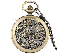 SADBE Pocket Watch,Vintage Skeleton Pocket Watch Bronze Pocket Watch Elegant Long Chain Pendant Gift for Women