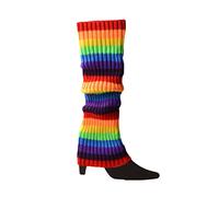 Saddgo Women Winter Ribbed Knit Leg Warmers Cover Rainbow Colorful Striped Boot Cuffs Ballet Dance Long Socks Stockings 80s Retro Party Costume Thigh Socks Gothic