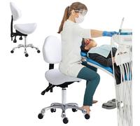 Saddle Stool,Ergonomic Adjustable Height Rolling Saddle Stool with Backrest - Medical & Dental Chair, Beauty Spa Office Seat, Comfortable Leather Saddle Design (White)