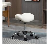 HOMCOM Cosmetic Stool 360° Rotate Height Adjustable Salon Massage Spa Chair Hydraulic Rolling Faux Leather Saddle Stool, Cream