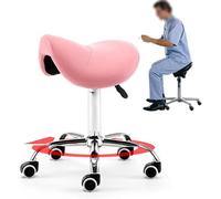 Saddle Stool with Wheels, Professional Swivel Rolling Stool, Ergonomic Adjustable with Hydraulic Lifting Chair, for Clinic Dentist Spa Massage Salons Studio(Pink)