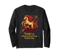 Saddle Up Chinese Horse Year Derby Day Fire Horse & Roses Long Sleeve T-Shirt