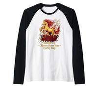 Saddle Up Chinese Horse Year Derby Day Fire Horse & Roses Raglan Baseball Tee