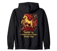 Saddle Up Chinese Horse Year Derby Day Fire Horse & Roses Zip Hoodie