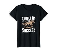 Saddle Up for Success Motivational Inspiration Value Graphic T-Shirt, Women, Black, S